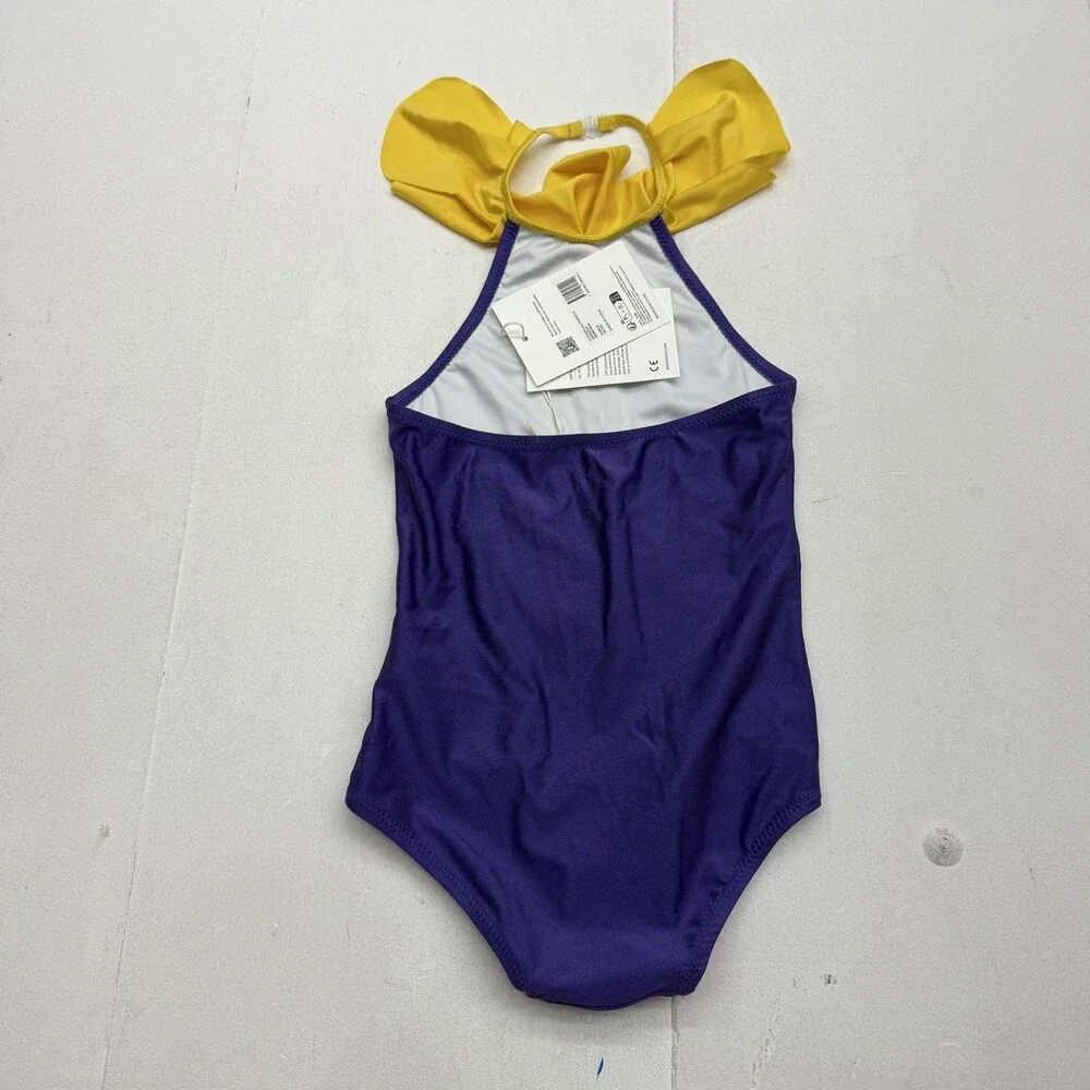 Mini Rodini Swimsuit Girls 6-7Y Purple Flower Halterneck One Piece NWT UPF 50+